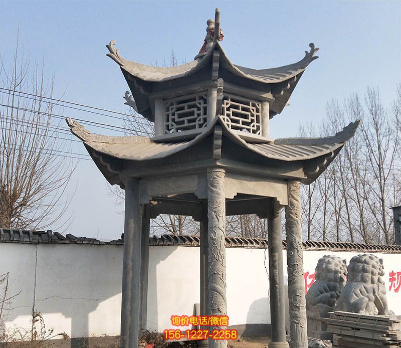 景區(qū)寺廟青石仿古雕刻鏤空涼亭